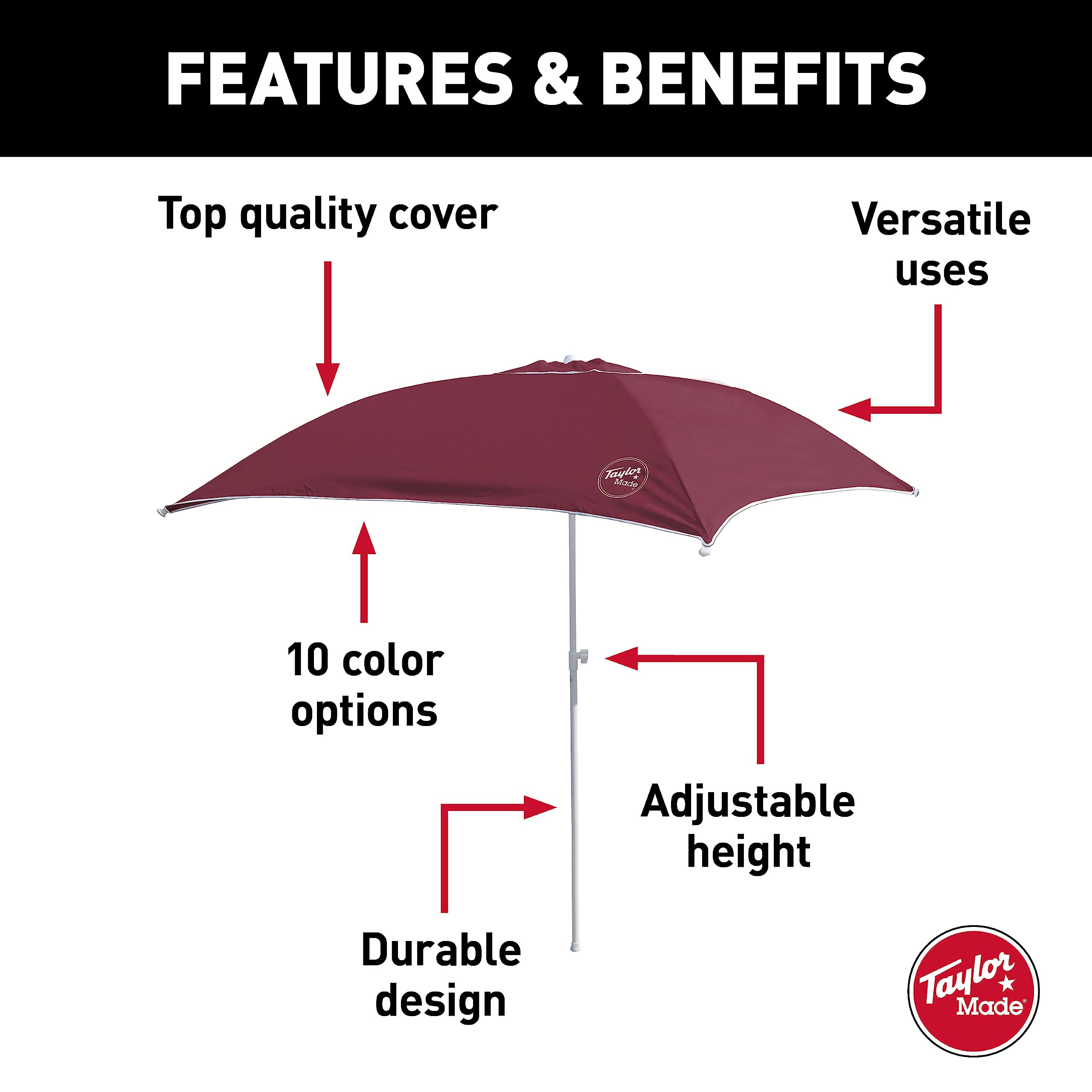 Taylor Made Anchorshade III Boat Shade, Burgandy, 6' x 6', Adjustable Aluminum Pole to 8 Feet, UV-Treated Fade-Resistant Nylon, Market-Style Top, Carrying Case, Fits Most Boats and Benches – 22056 - Image 4