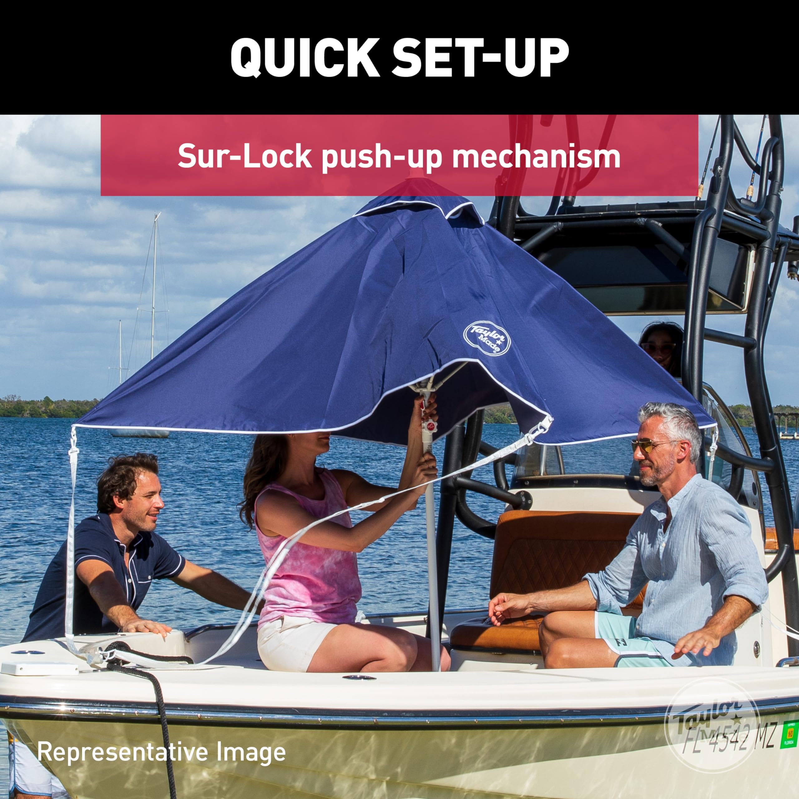 Taylor Made Anchorshade III Boat Shade, Burgandy, 6' x 6', Adjustable Aluminum Pole to 8 Feet, UV-Treated Fade-Resistant Nylon, Market-Style Top, Carrying Case, Fits Most Boats and Benches – 22056 - Image 5