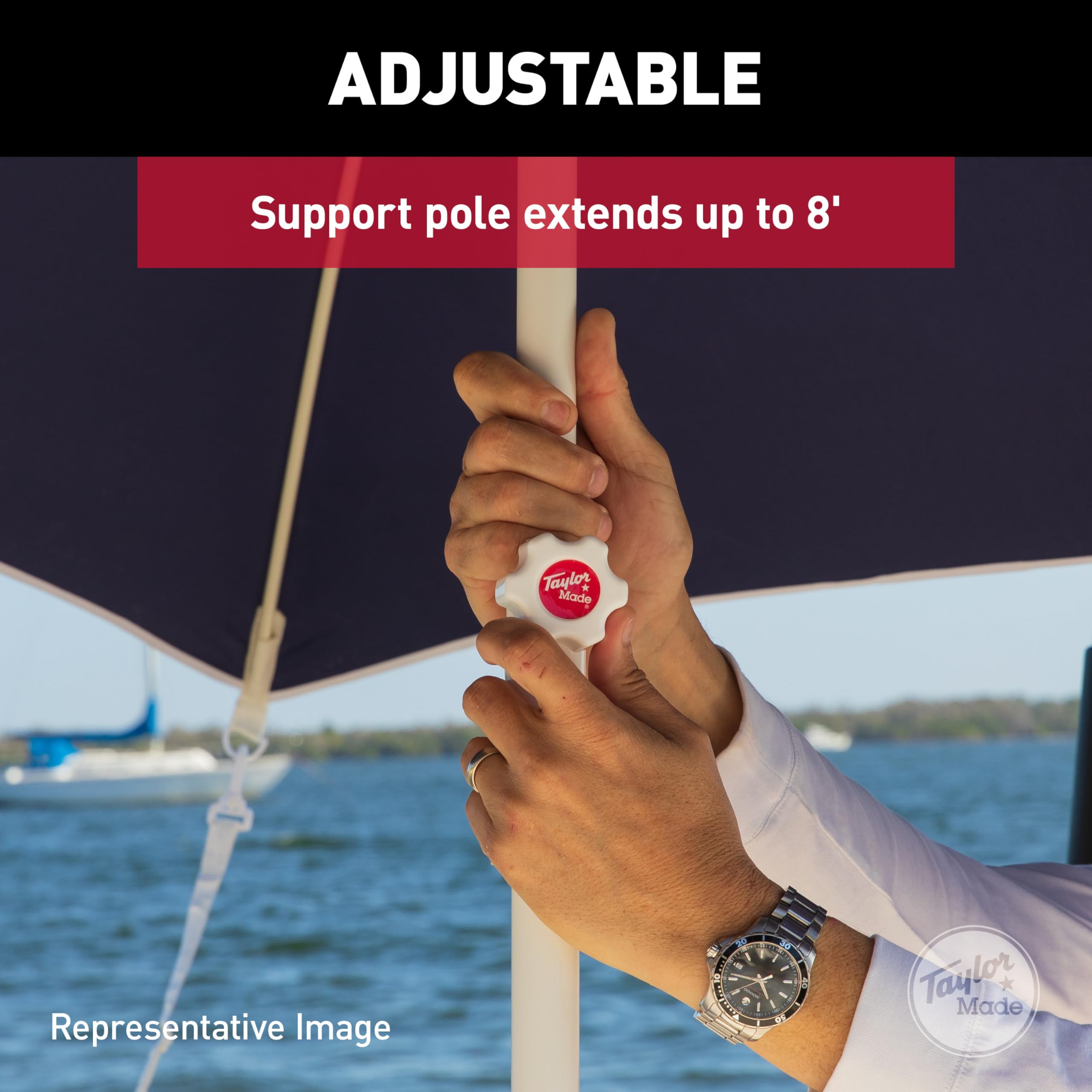 Taylor Made Anchorshade III Boat Shade, Burgandy, 6' x 6', Adjustable Aluminum Pole to 8 Feet, UV-Treated Fade-Resistant Nylon, Market-Style Top, Carrying Case, Fits Most Boats and Benches – 22056 - Image 8