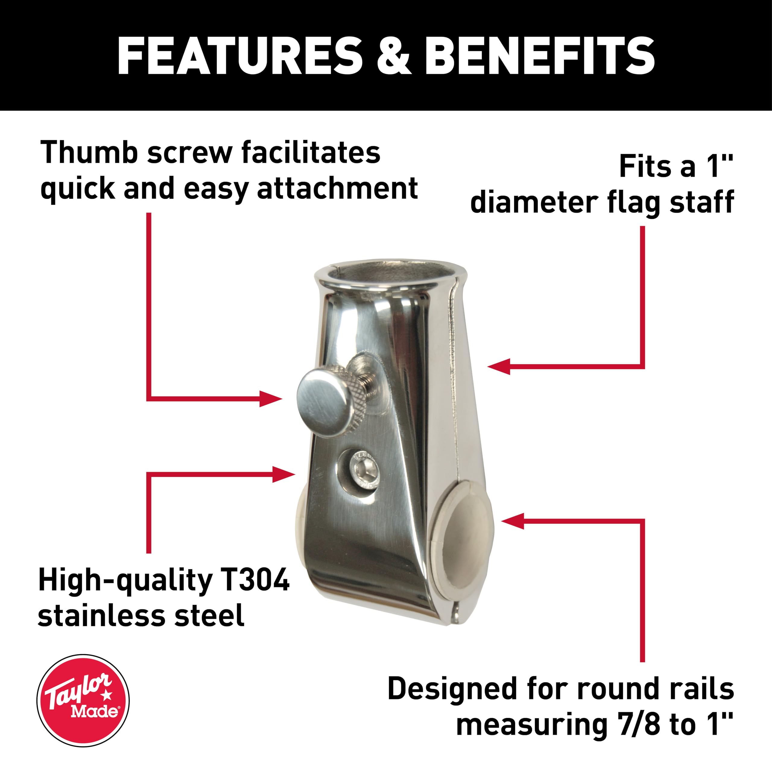 Taylor Made Products Flag Pole Sockets, Rail Mount, Stainless Steel - Image 3